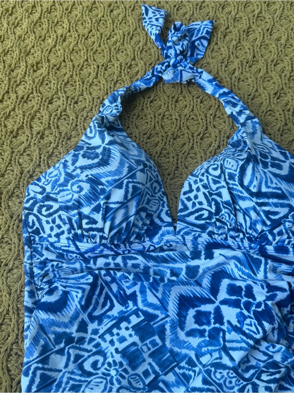Lauren Ralph Lauren Slimming One Piece Swimsuit Blue White Size 10 Summer Beach
